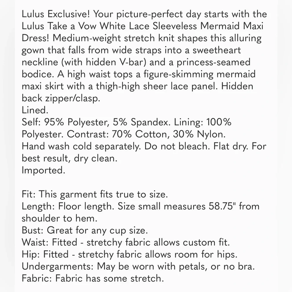 NWOT Lulus Take a Vow White Lace Sleeveless Mermaid Maxi Dress - Picture 6 of 6